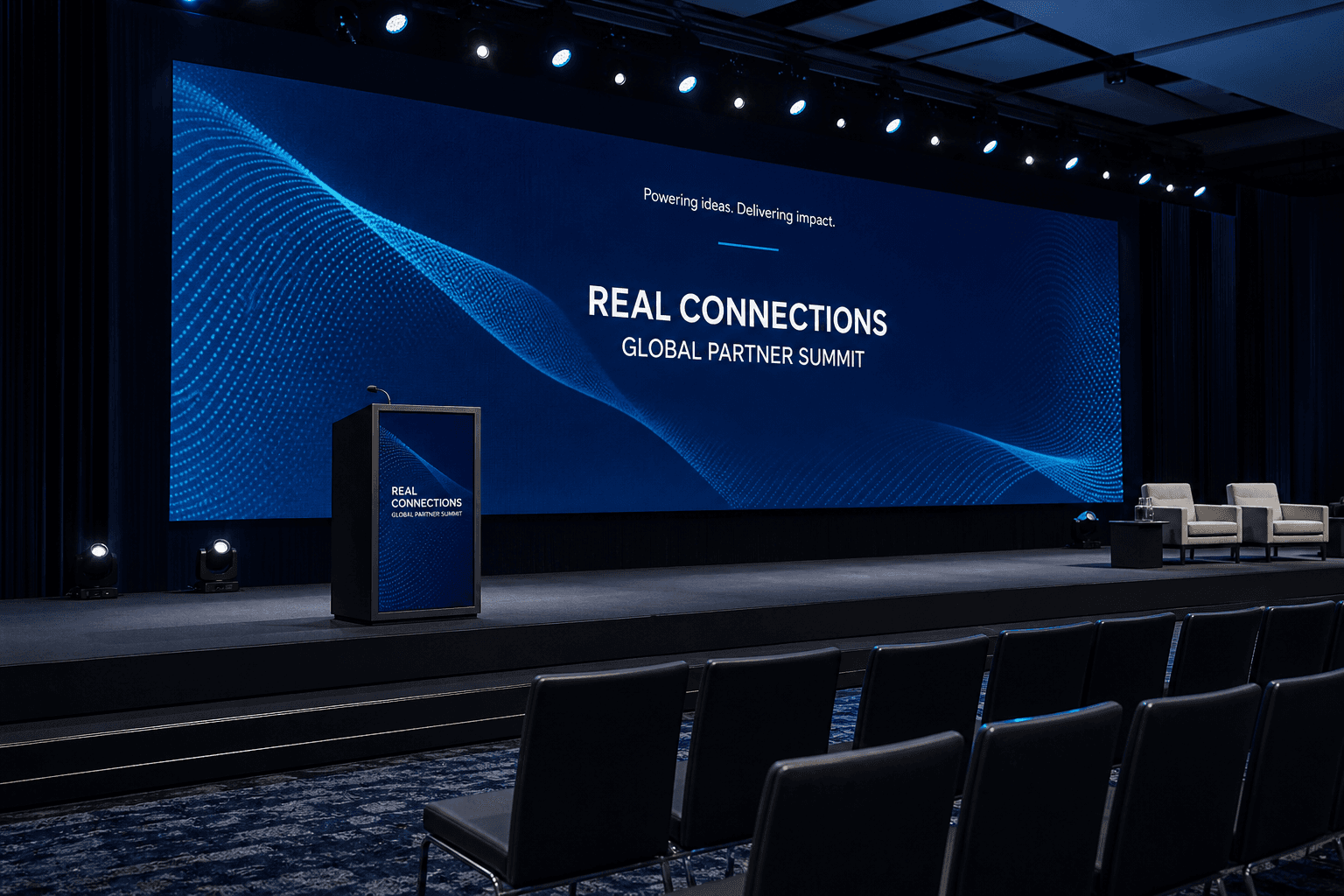 Corporate conference stage with LED wall