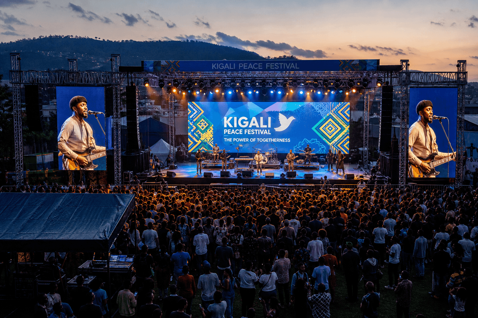 Outdoor festival stage at dusk