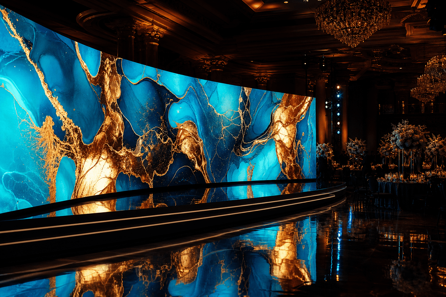 Curved LED video wall at elegant event