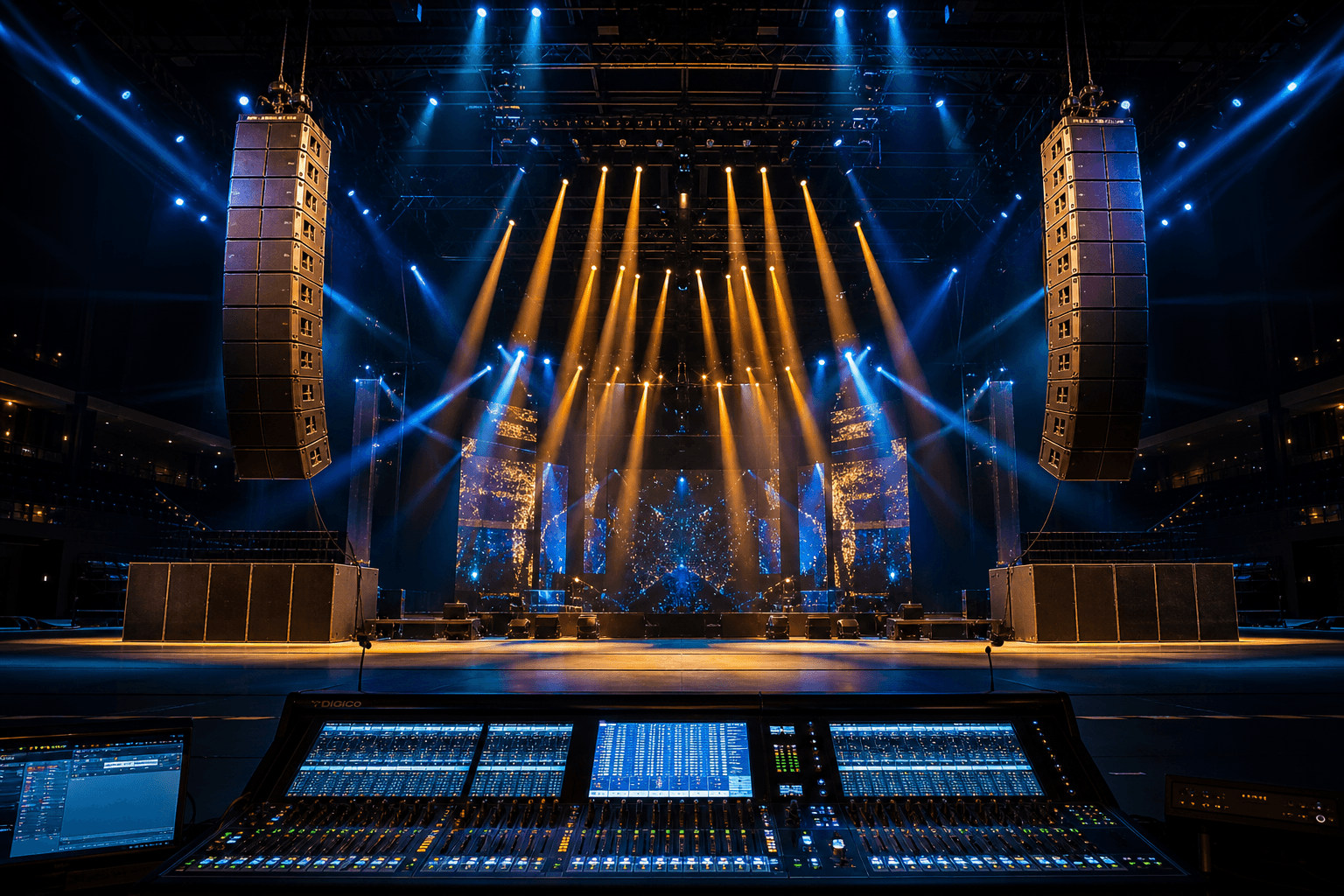 Professional concert sound system with line arrays